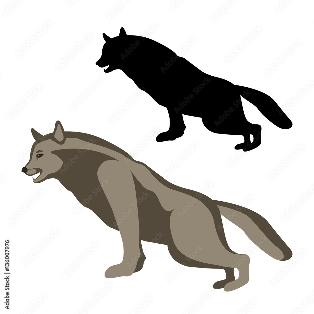 Obraz premium wolf vector illustration style Flat silhouette black
