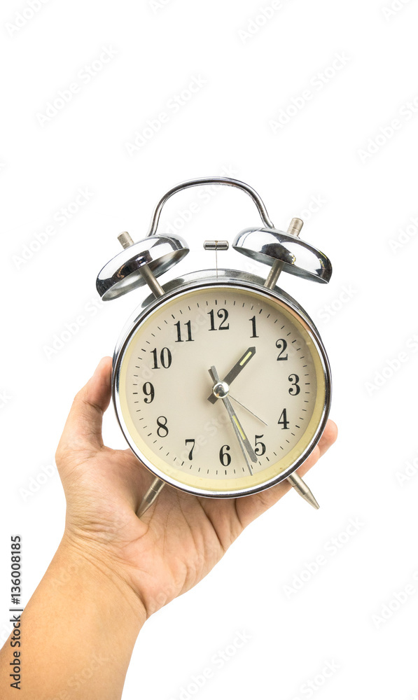 Desk clocks in hand on white background,clipping - path. Desk clocks in hand on white background,clipping - path.