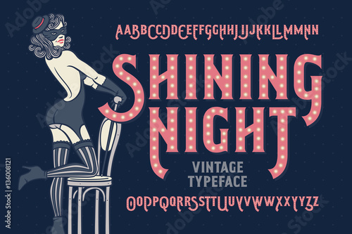 Print op canvas Vintage cabaret style font with beautiful female dancer wearing stocking, gloves, mask and lingerie