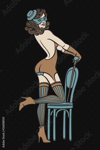 Beautiful female dancer wearing a cabaret style stocking, gloves
