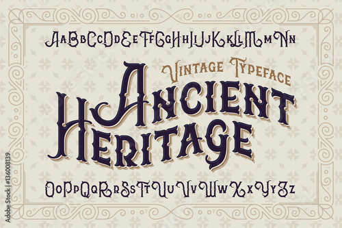 Vintage vector font. Elegant royal typeface in medieval ancient style.