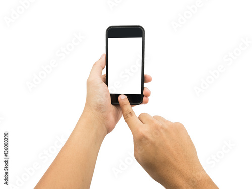 hand; phone; isolated; mobile; holding; white; smartphone; smart; di - cut; screen; cell; Clipping - path; background; communication; display; gadget; touch; telephone; technology; hold; blank; device
