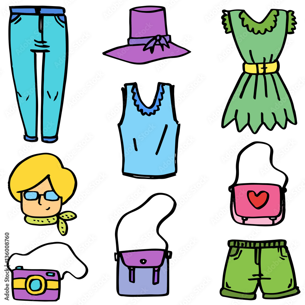 Doodle of girl clothes and bag vector Stock Vector | Adobe Stock