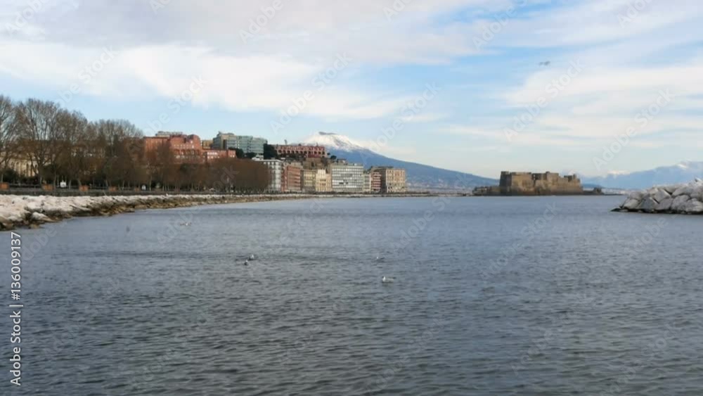 View of Naples City Panorama With snowy Vesuvius and Castel dell'Ovo View of Naples City Panorama With snowy Vesuvius and Castel dell'Ovo
