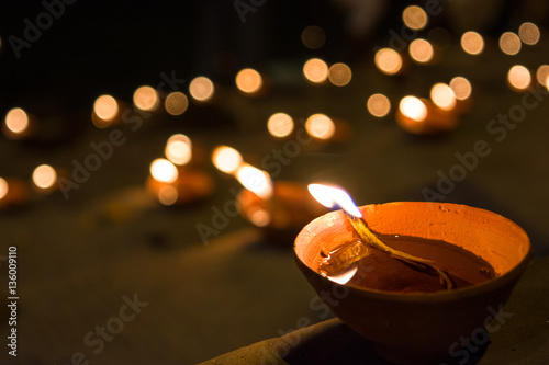 Clay lamps on the Hindu festival of Diwali