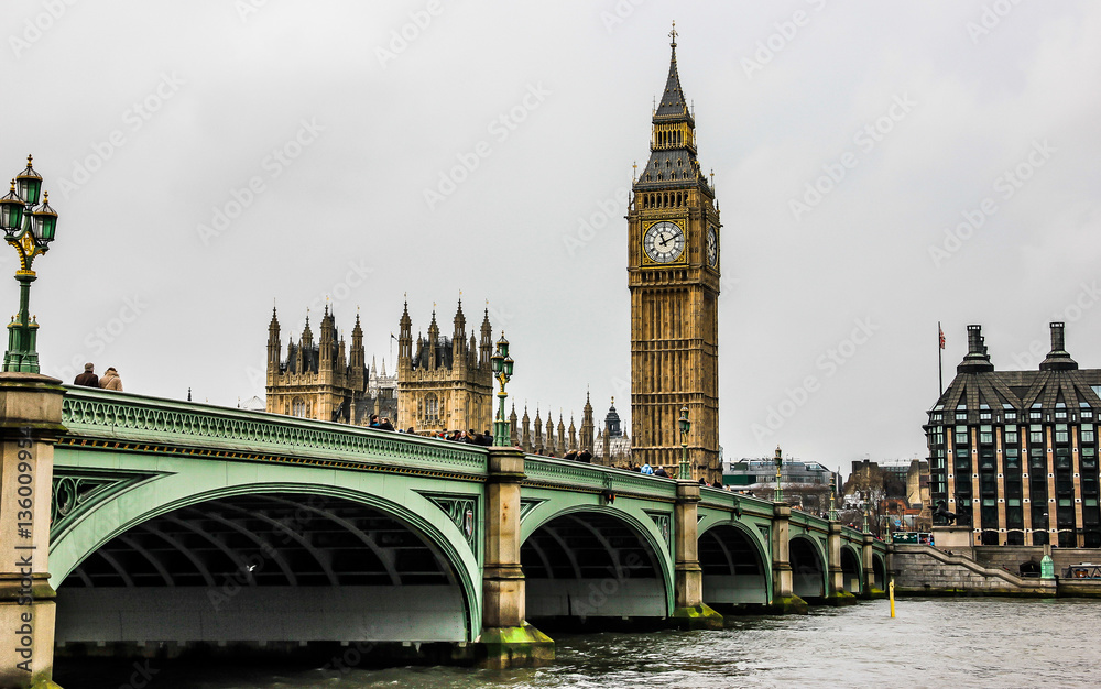 Naklejka premium Big Ben and Westminster Bridge in London