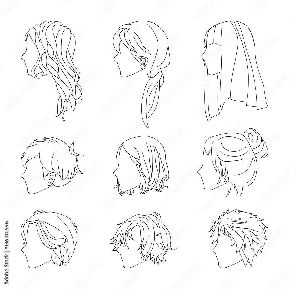 Collection Hairstyle Side View for Man and Woman Hair Drawing Set. Vector  illustration isolated on White Background Stock Vector | Adobe Stock