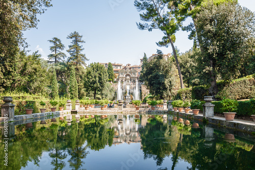 Range of plants and the pond at the garden of Villa d`Este, Tivoli near Roma, Lazio region, Italy. © Neonyn