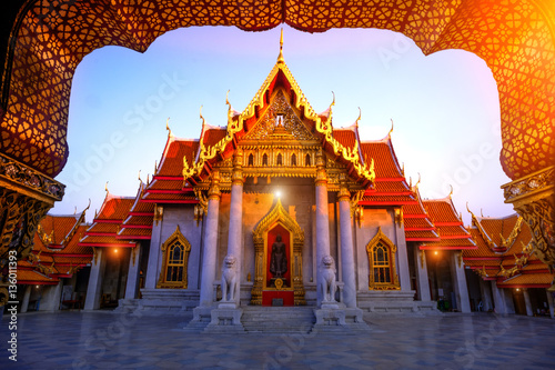 The Marble church of Buddhism in Wat Benchamabopit Dusitvanaram Temple in Bangkok,Thailand photo