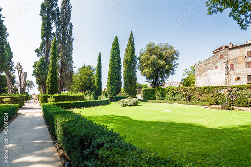 Sunny view of garden in Villa d`Este, Tivoli near Roma, Lazio region, Italy. photo