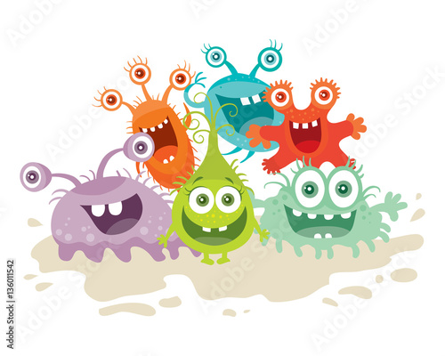 Set of Cartoon Monsters. Funny Smiling Germs.