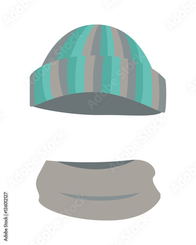 Hat. Woolen Warm Striped Headwear and Grey Scarf