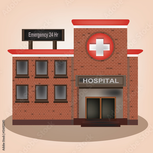 Hospital vintage old building facade icon retro style.