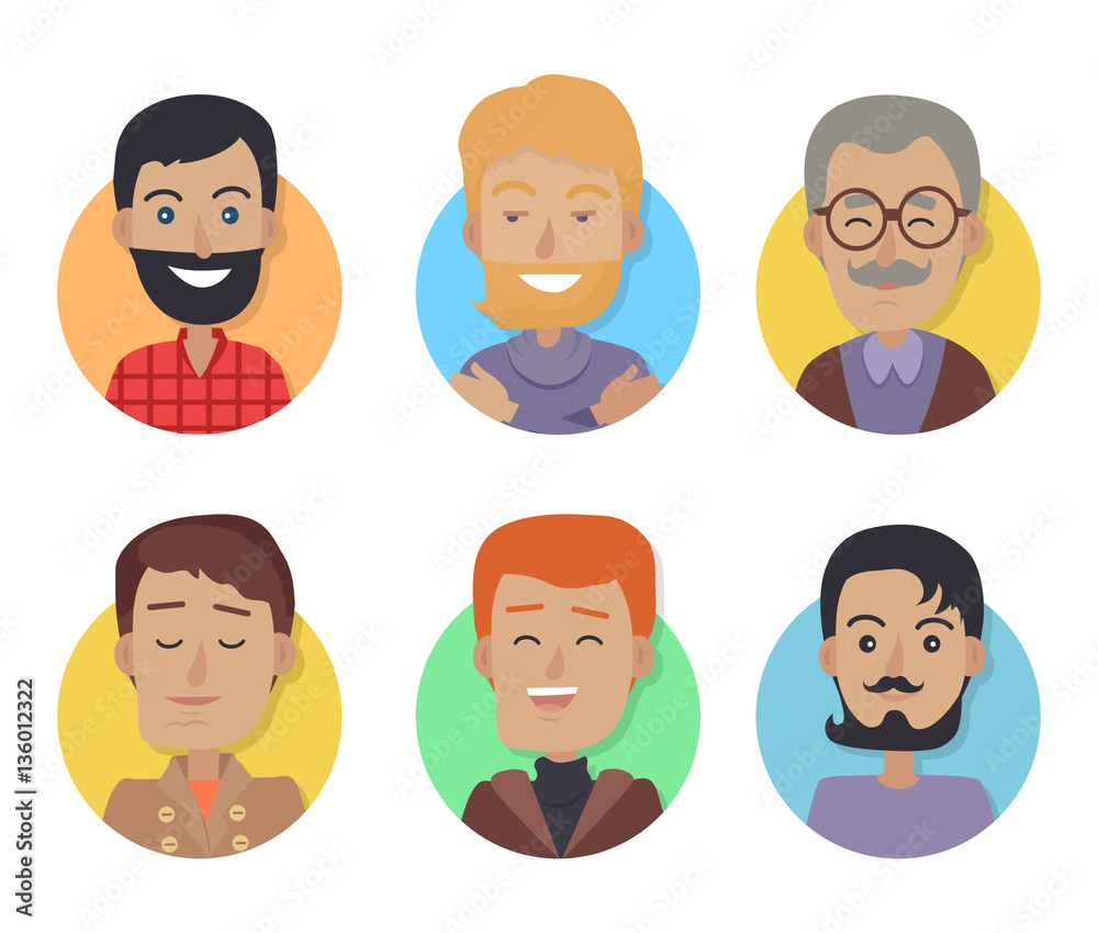 Icons Set of Men with Different Age, Hair Color Icons Set of Men with Different Age, Hair Color