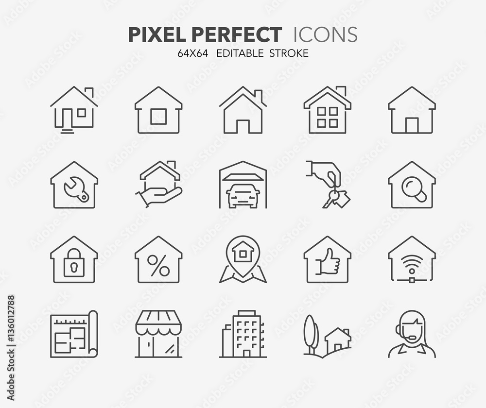 real estate and homes thin line icons 1