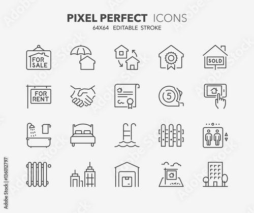 real estate and homes thin line icons 2