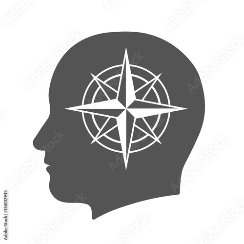 Head icon with compass rose sign in silhouette