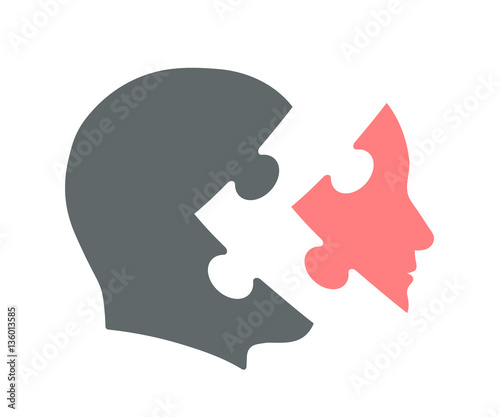 Head silhouette icon with jigsaw puzzle piece mask