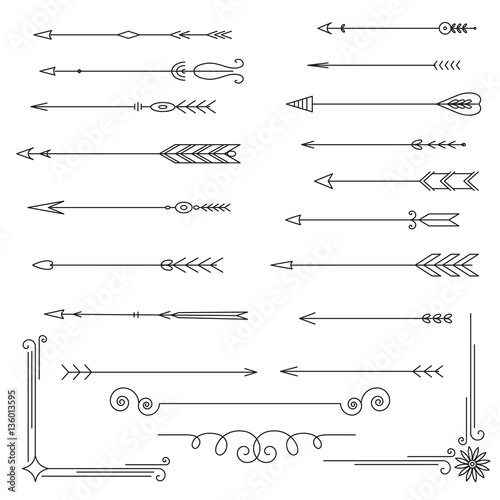 Collection of arrows and dividers, isolated on white background
