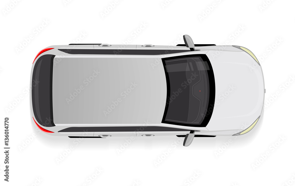 Naklejka premium White Car from Top View Vector Illustration.