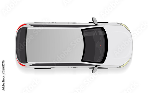 White Car from Top View Vector Illustration.