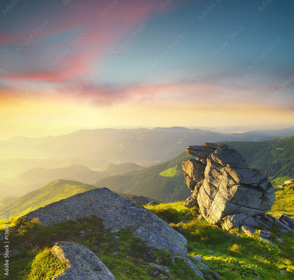 Obraz premium Rocks during sunrise. Beautiful summer landscape
