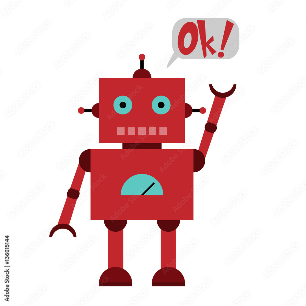 Naklejka premium Vector illustration of a toy Robot and text Ok!