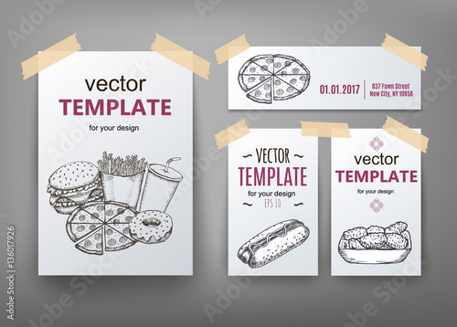 Fast food menu design template hand drawn vector