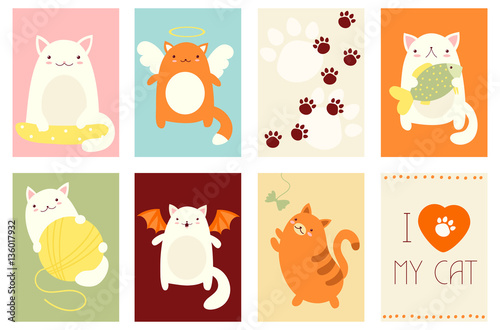 Set of banners with cute cats