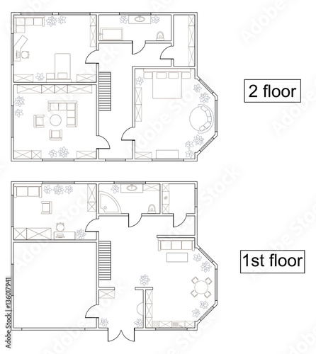 Abstract plan two storey house