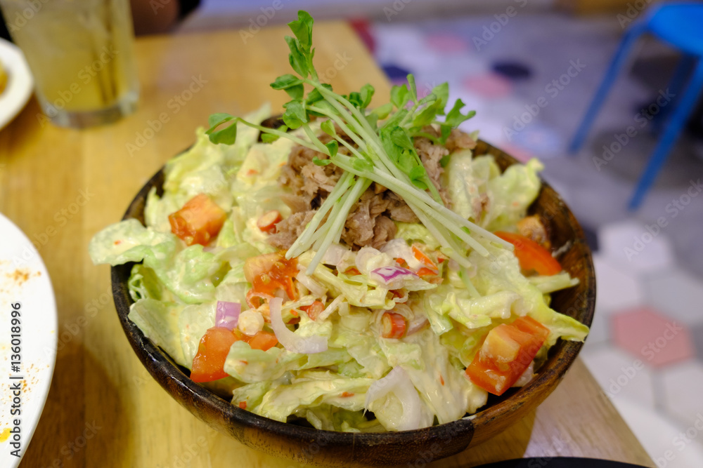 Spicy tuna salad and some vegetables. Healthy Food