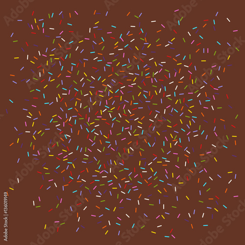 flat colored vector cream texture sprinkles topping as sweet bakery or confetti on  chocolate background