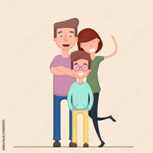 Happy family. Father, mother, son together. Vector illustration of a flat design