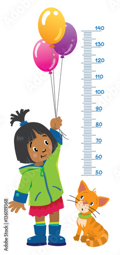 Meter wall or height chart with girl and kitten