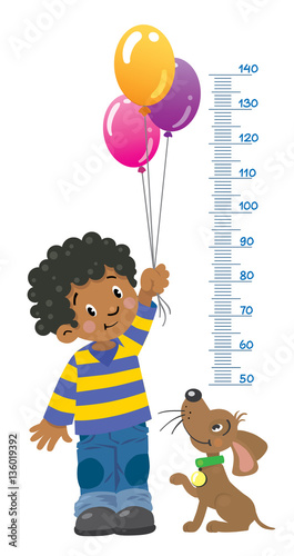 Meter wall or height chart with boy and puppy