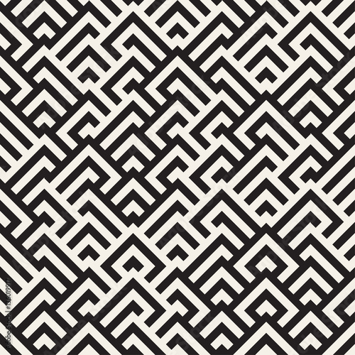 Maze Tangled Lines Contemporary Graphic. Vector Seamless Black and White Pattern.