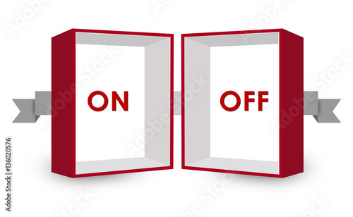Opposite Text Inside Red and White 3D Box on White Background