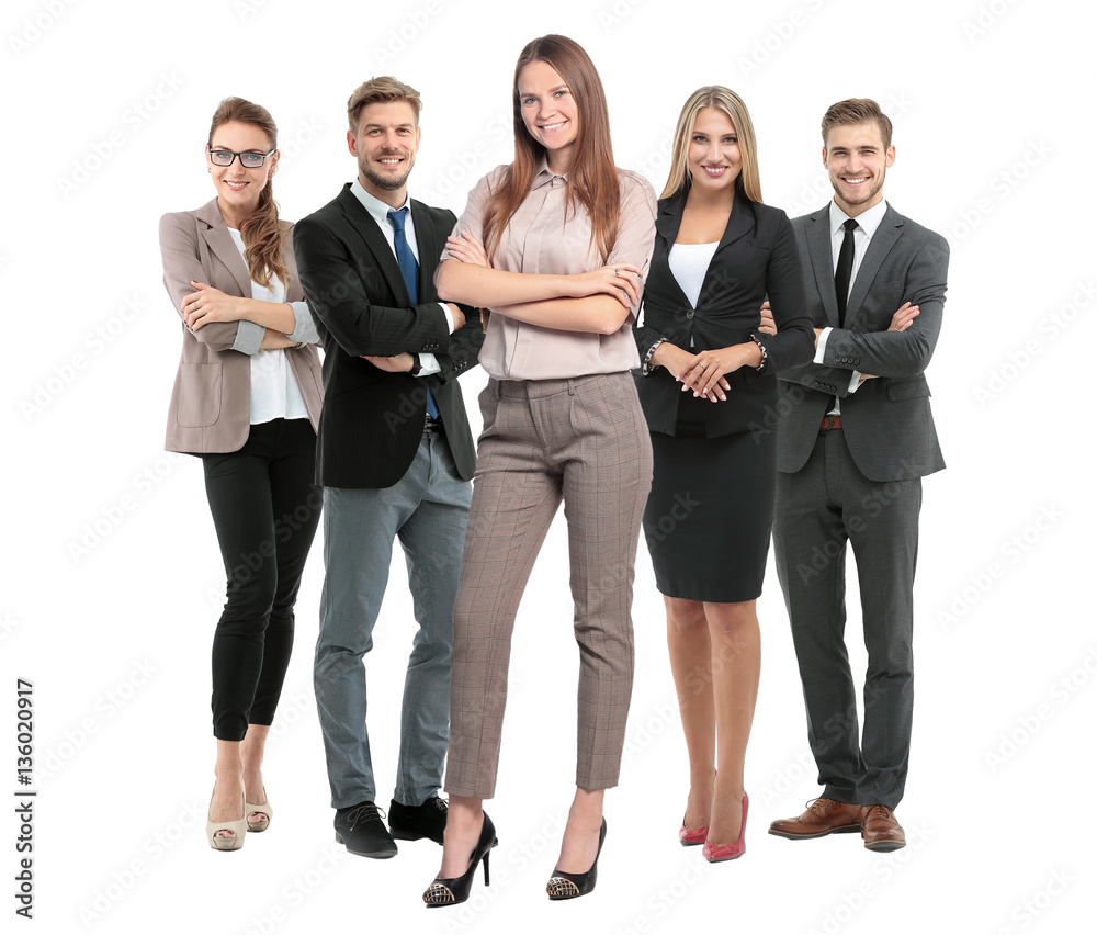 Group of smiling business people. Isolated over white background