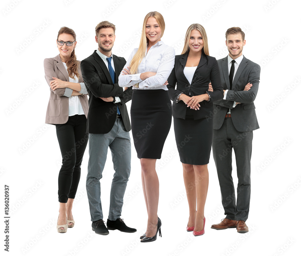 Group of smiling business people. Isolated over white background