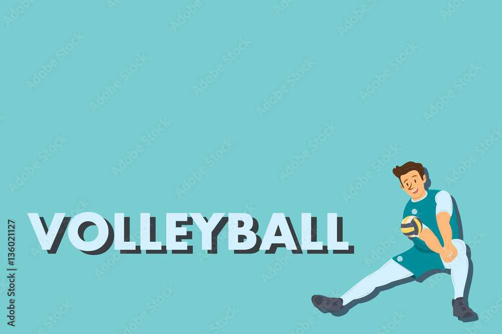 Cartoon Volleyball player with ball. Comic character