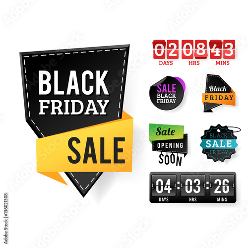 Sale badge stickers percent discount black friday symbols vector illustration.