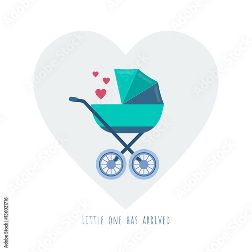 Baby shower card with a pram