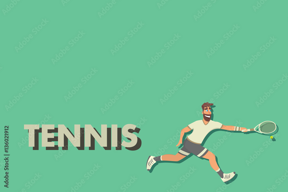 Fototapeta premium Cartoon tennis player. comic flat design