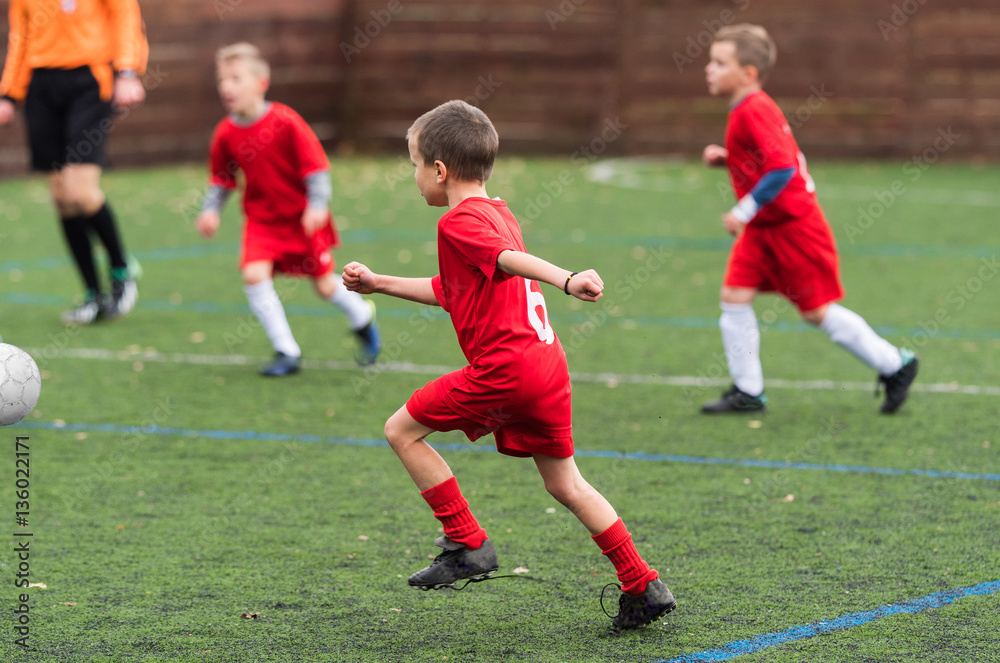 Boy kicking soccer ball