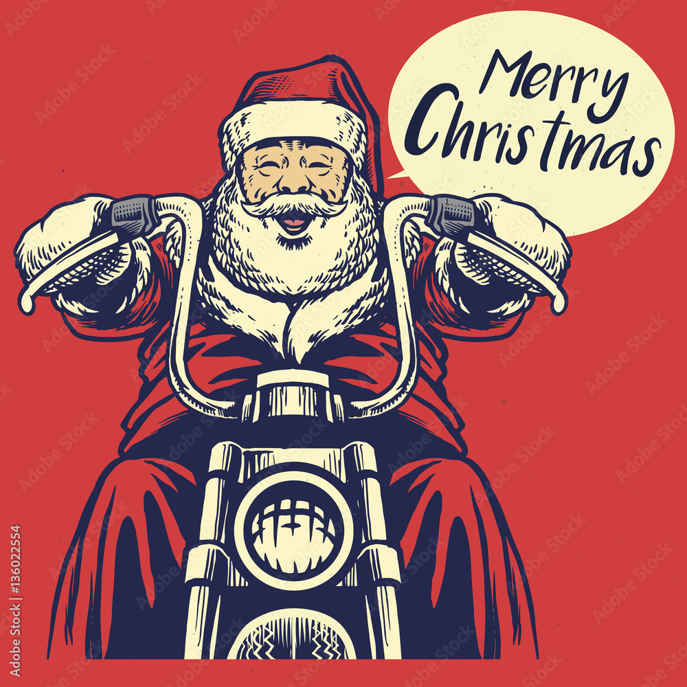 Obraz premium Santa claus ride a motorcycle
