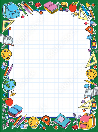 bunner cell sheet in cage with set of different school things vector bag apple