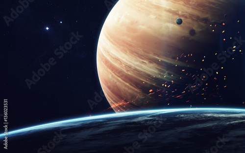 Fototapeta Naklejka Na Ścianę i Meble -  Gas giant planet. Beauty of deep space. Billions of galaxies in the universe. Elements of this image furnished by NASA
