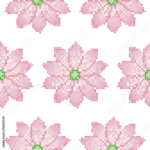 Cross Stitch Lotus Seamless Pattern