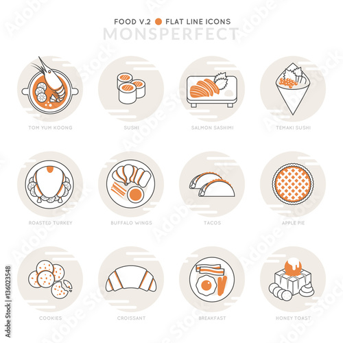 Infographic Icons Elements about Food. Flat Thin Line Icons Set