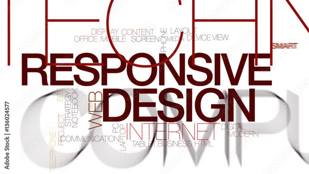 Responsive design animated word cloud, text design animation. Kinetic typography.